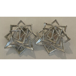 EMMONS Vintage Silver Tone Atomic Starburst Geometric Clip-On Earrings